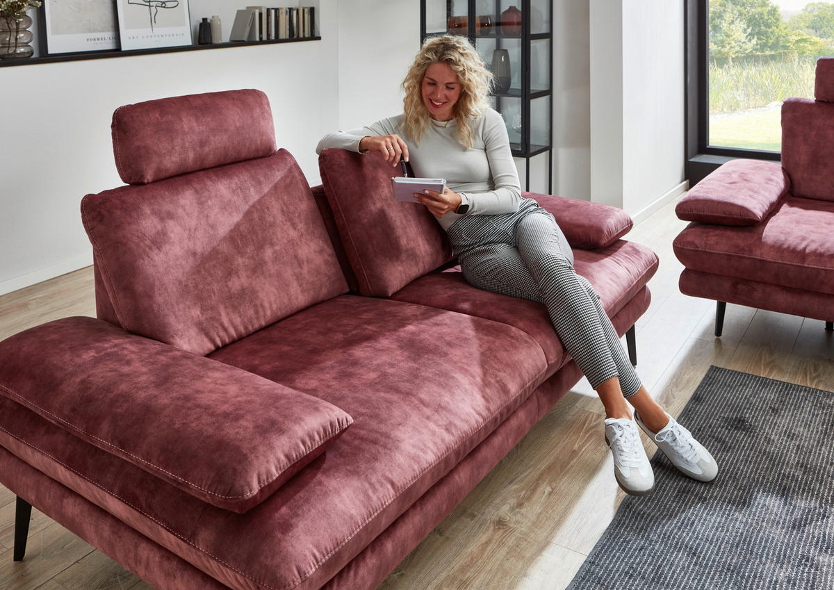 3-SITZER-SOFA in Velours Dunkelrot  - Beige/Schwarz, Design, Textil/Metall (222/89/104cm) - Dieter Knoll