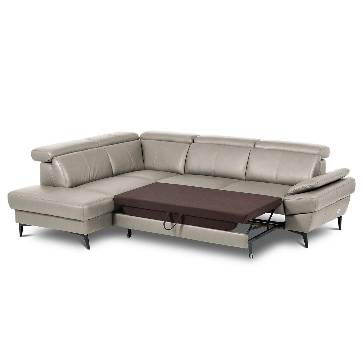 ECKSOFA  in Lederlook Echtleder Platinfarben  - Platinfarben/Schwarz, Design, Leder/Textil (211/264cm) - Livetastic