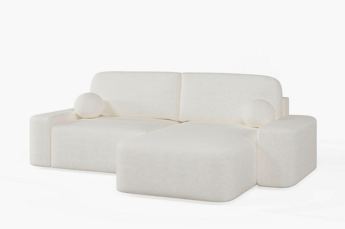 ECKSOFA OVAL Elfenbein Bouclé Rückenkissen, Schlaffunktion, Rücken echt, Stauraum  - Elfenbein/Schwarz, Design, Kunststoff/Textil (268/110cm) - MID.YOU