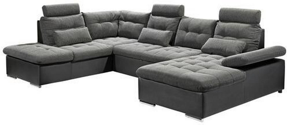 WOHNLANDSCHAFT Grau, Schwarz Webstoff  - Chromfarben/Schwarz, Design, Kunststoff/Textil (218/324/170cm) - MID.YOU