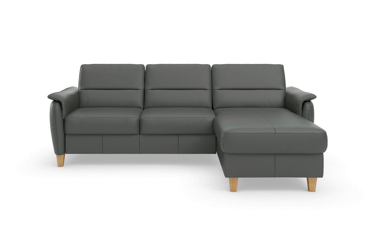ECKSOFA PALMERA E Anthrazit Echtleder  - Eichefarben/Anthrazit, Basics, Leder/Holz (244/163cm) - Sit & More