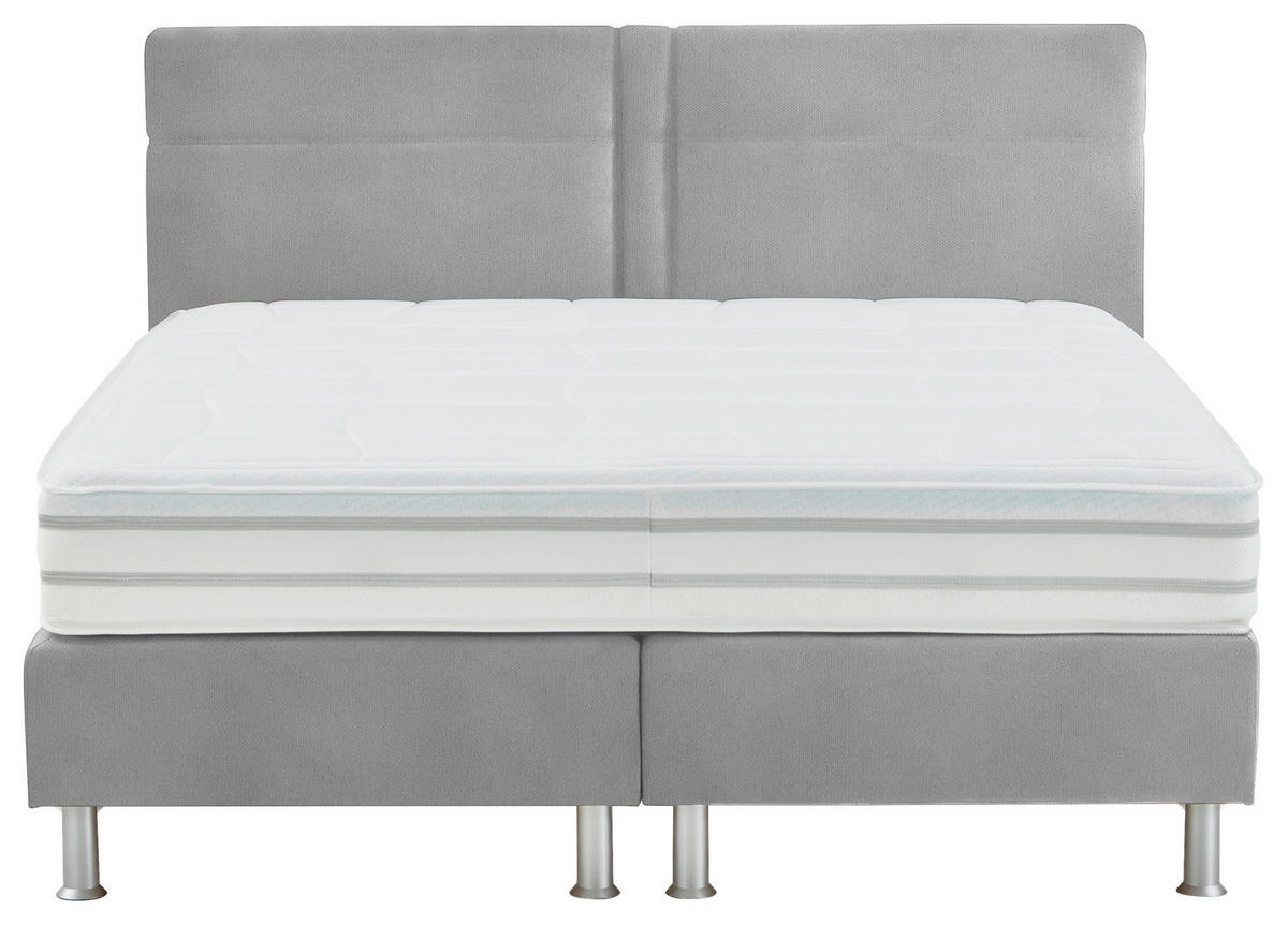 BOXSPRINGBETT 180/200 cm  in Hellgrau  - Hellgrau/Alufarben, Design, Kunststoff/Textil (180/200cm) - Beldomo - Sleep