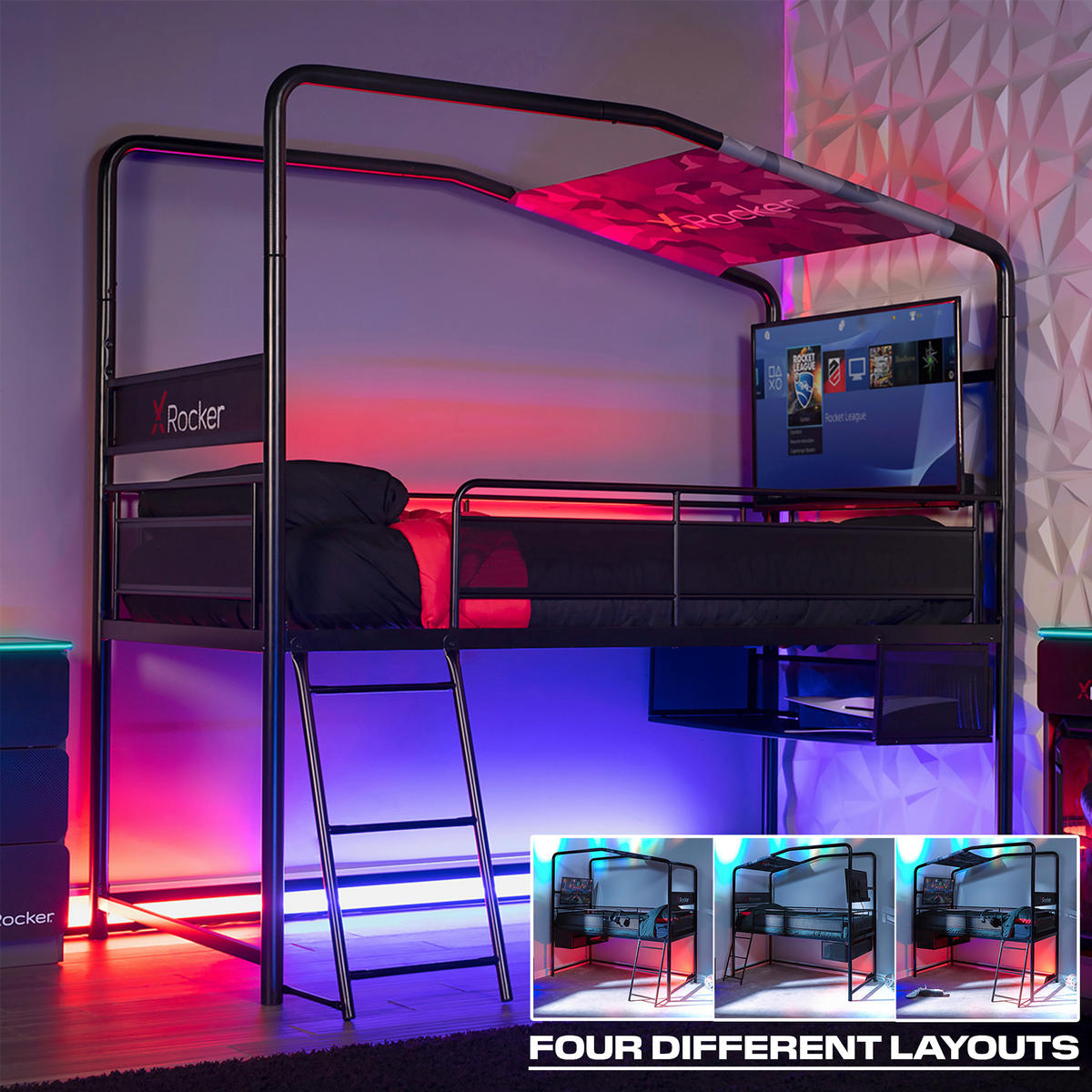 ETAGENBETT - Schwarz, MODERN, Metall (90/190cm) - X Rocker