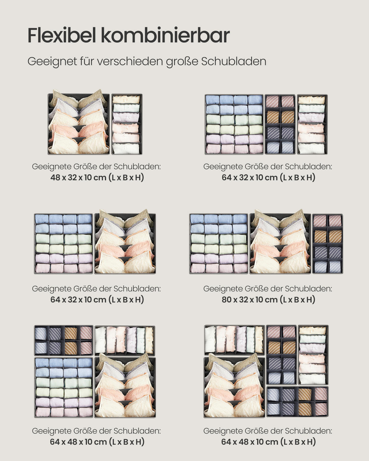 SCHUBLADENEINTEILUNG - Grau, Basics, Textil (32/10/32cm)