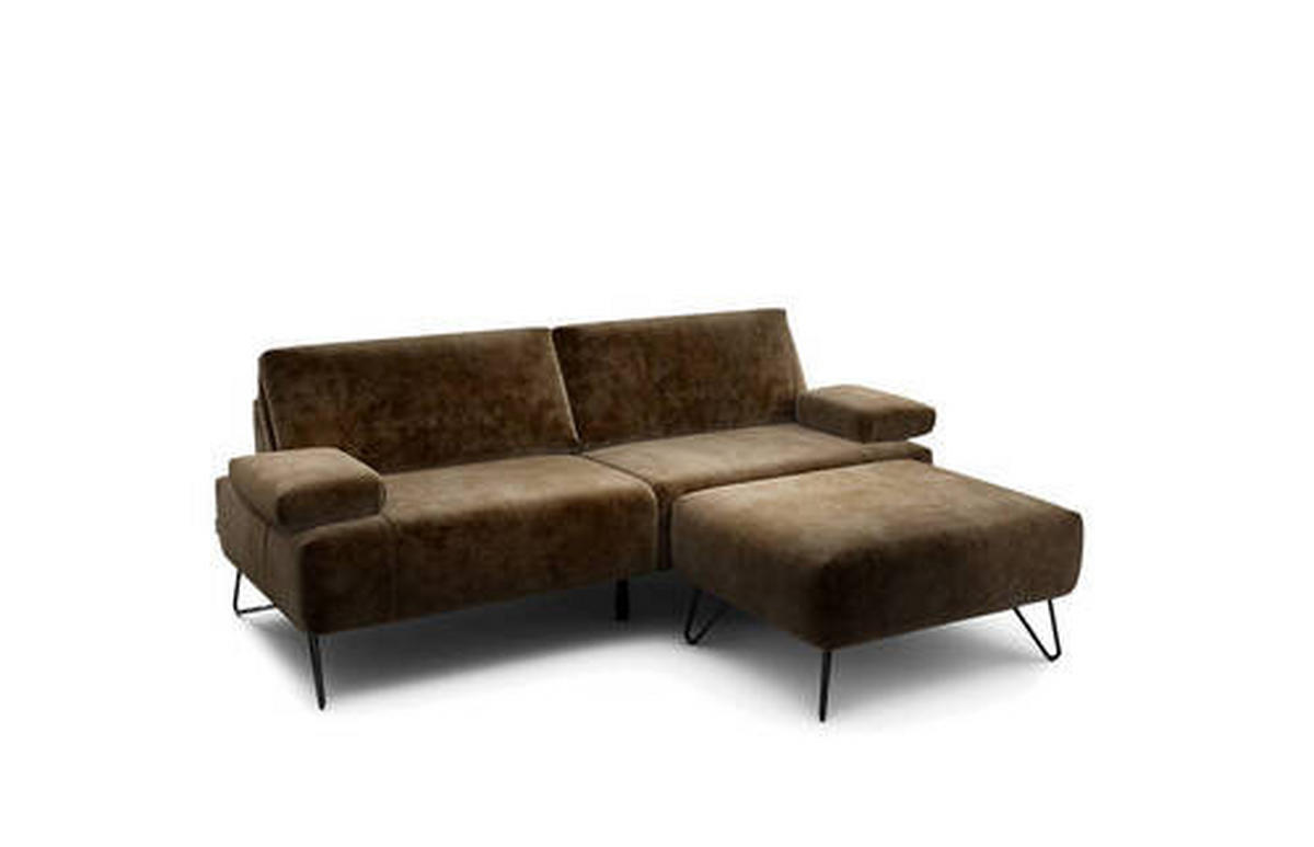 2,5-SITZER in Samt Braun  - Schwarz/Braun, Design, Textil/Metall (204-234/85/86-94cm) - SENSOO