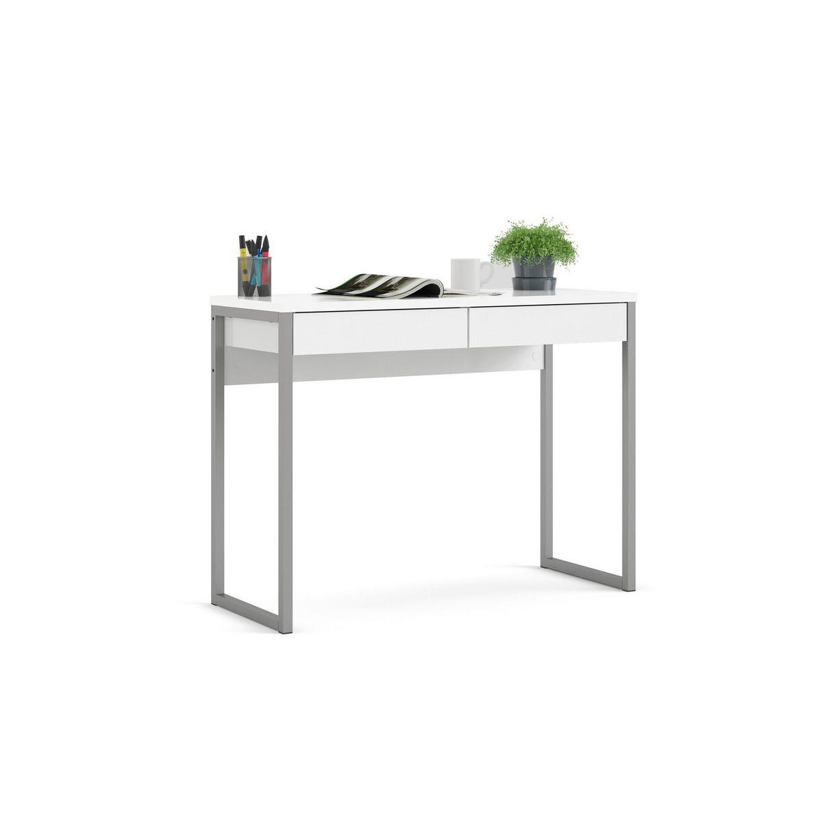 SCHREIBTISCH 101,6/40,0/76,5 cm  in Weiß Hochglanz  - Weiß Hochglanz/Grau, MODERN, Holzwerkstoff/Metall (101,6/40,0/76,5cm) - MID.YOU