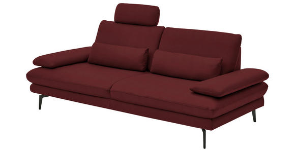 3-SITZER-SOFA in Leder Rot - Rot/Schwarz, Design, Leder/Metall (222/86/104cm) - Dieter Knoll