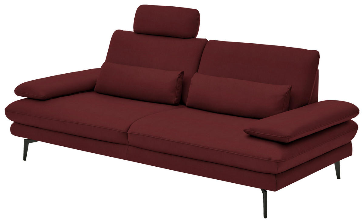 3-SITZER-SOFA in Echtleder Rot  - Rot/Schwarz, Design, Leder/Metall (222/86/104cm) - Dieter Knoll