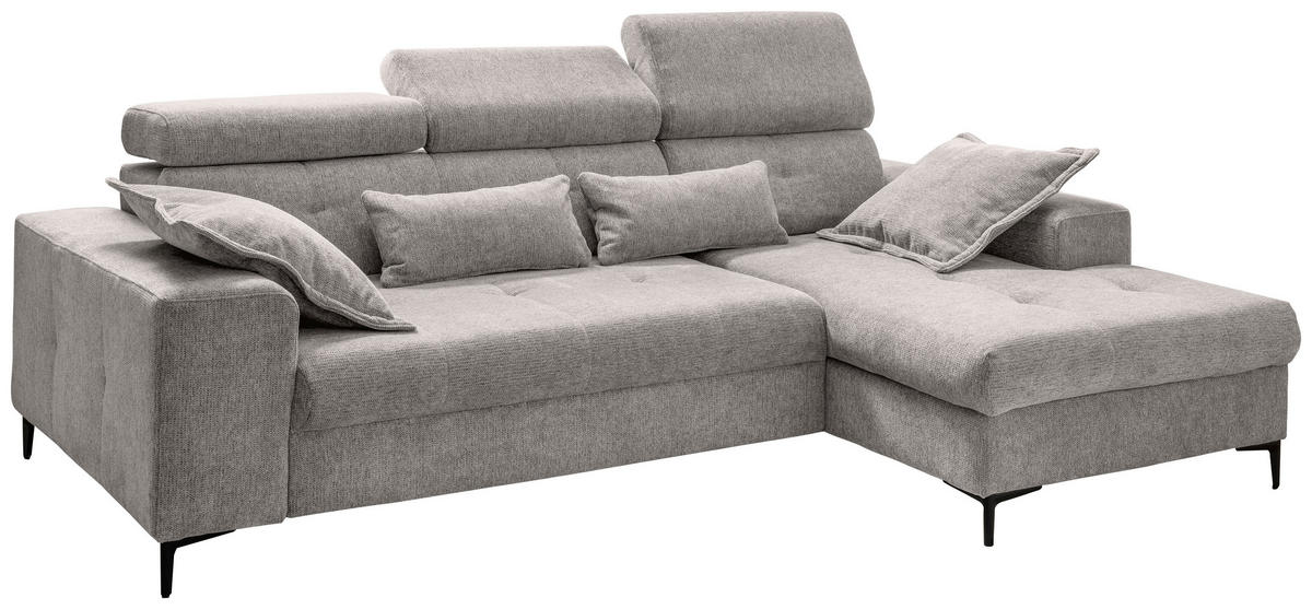 ECKSOFA NEAPEL Grau Chenille Schlaffunktion, Kopfteilverstellung, Sitzvorzug  - Schwarz/Grau, Basics, Textil/Metall (270/186cm) - Livetastic