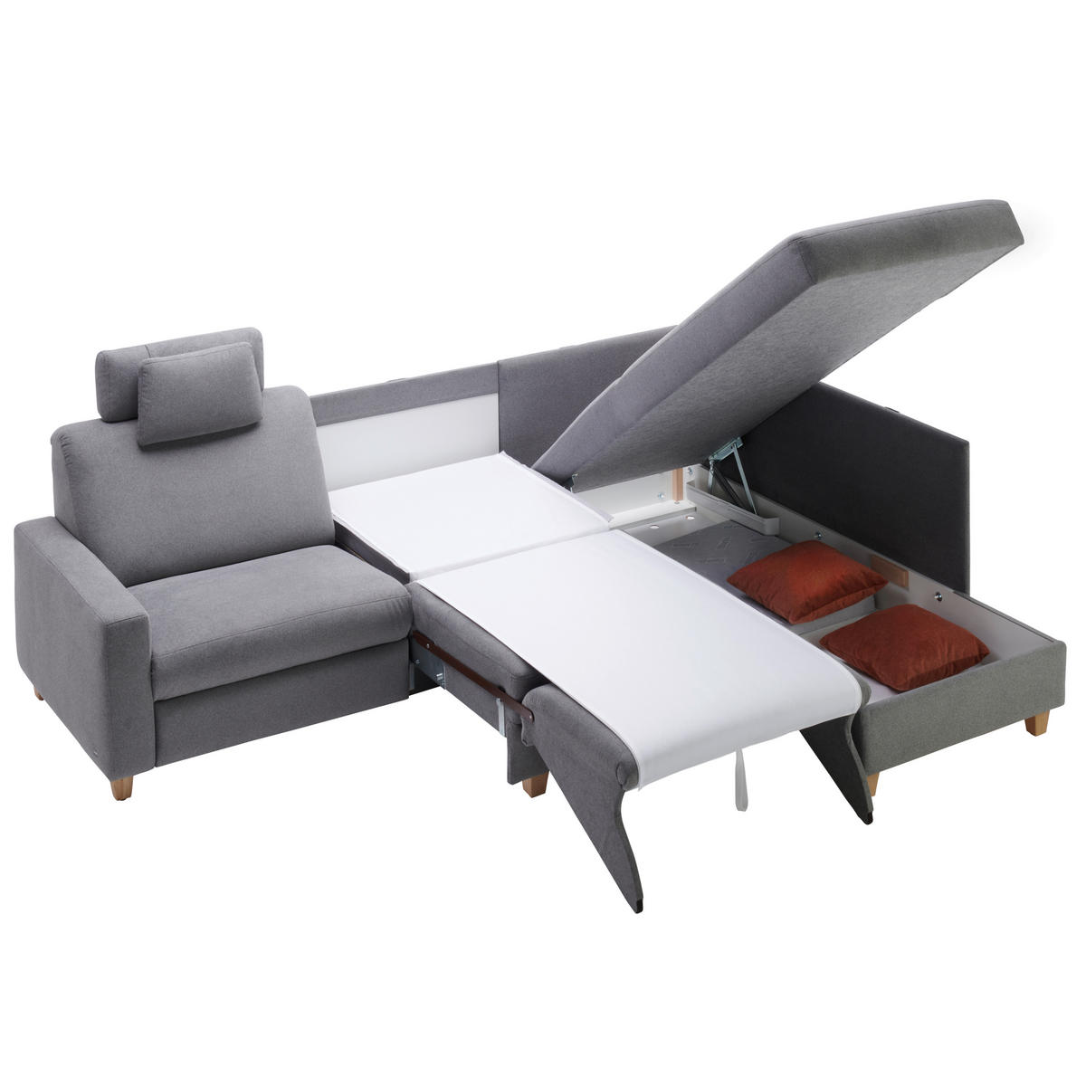 ECKSOFA in Flachgewebe Grau  203/261 cm  - Eichefarben/Grau, KONVENTIONELL, Holz/Textil (203/261cm) - Sedda
