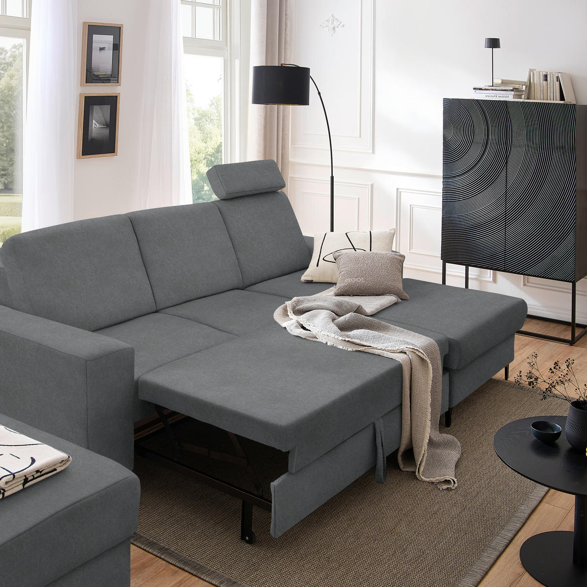 HÖRNSOFFA i velour grå  - svart/grå, Klassisk, metall/textil (247/167cm) - MID.YOU