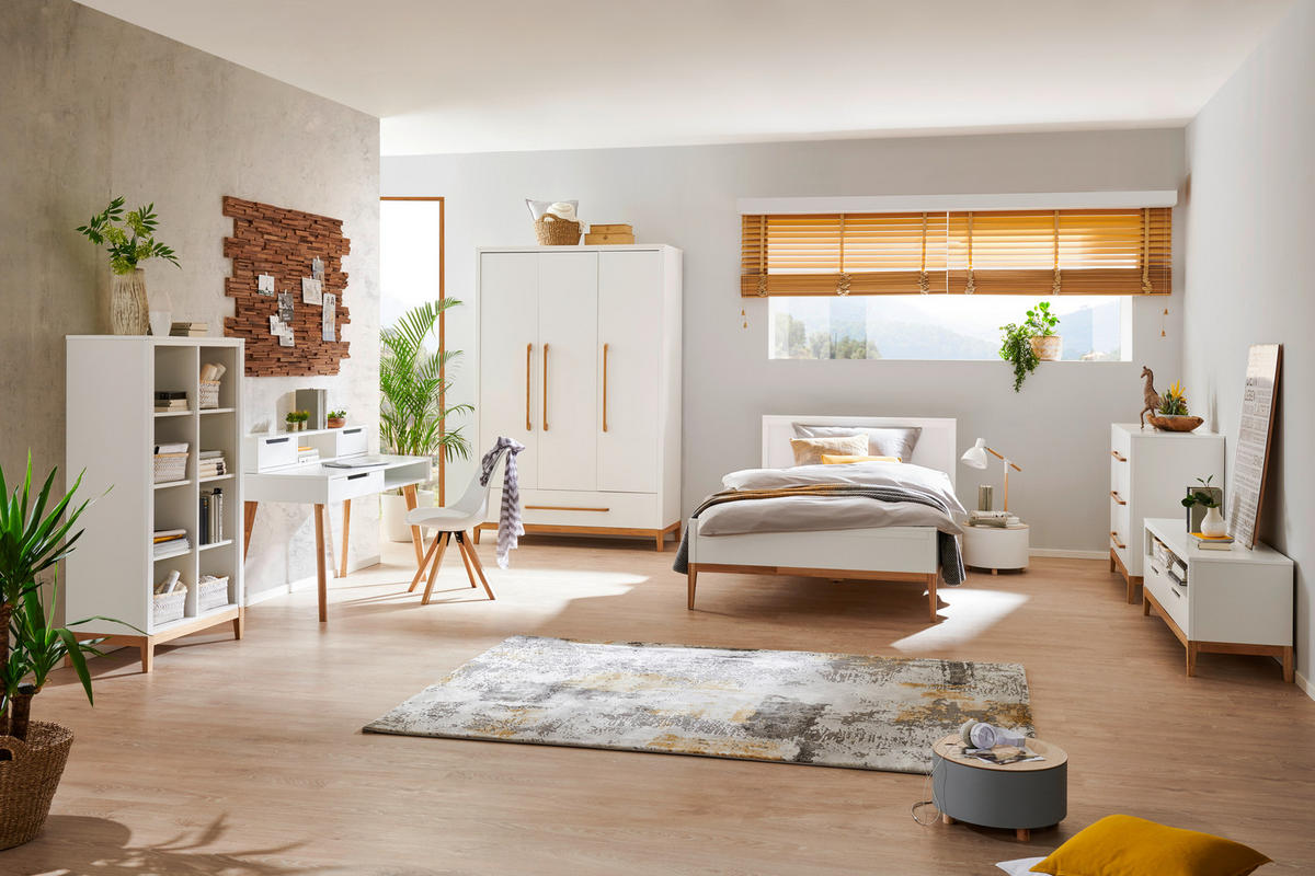 BETT Eiche massiv 120/200 cm Weiß, Eichefarben  - Eichefarben/Weiß, LIFESTYLE, Holz (120/200cm) - Stylife