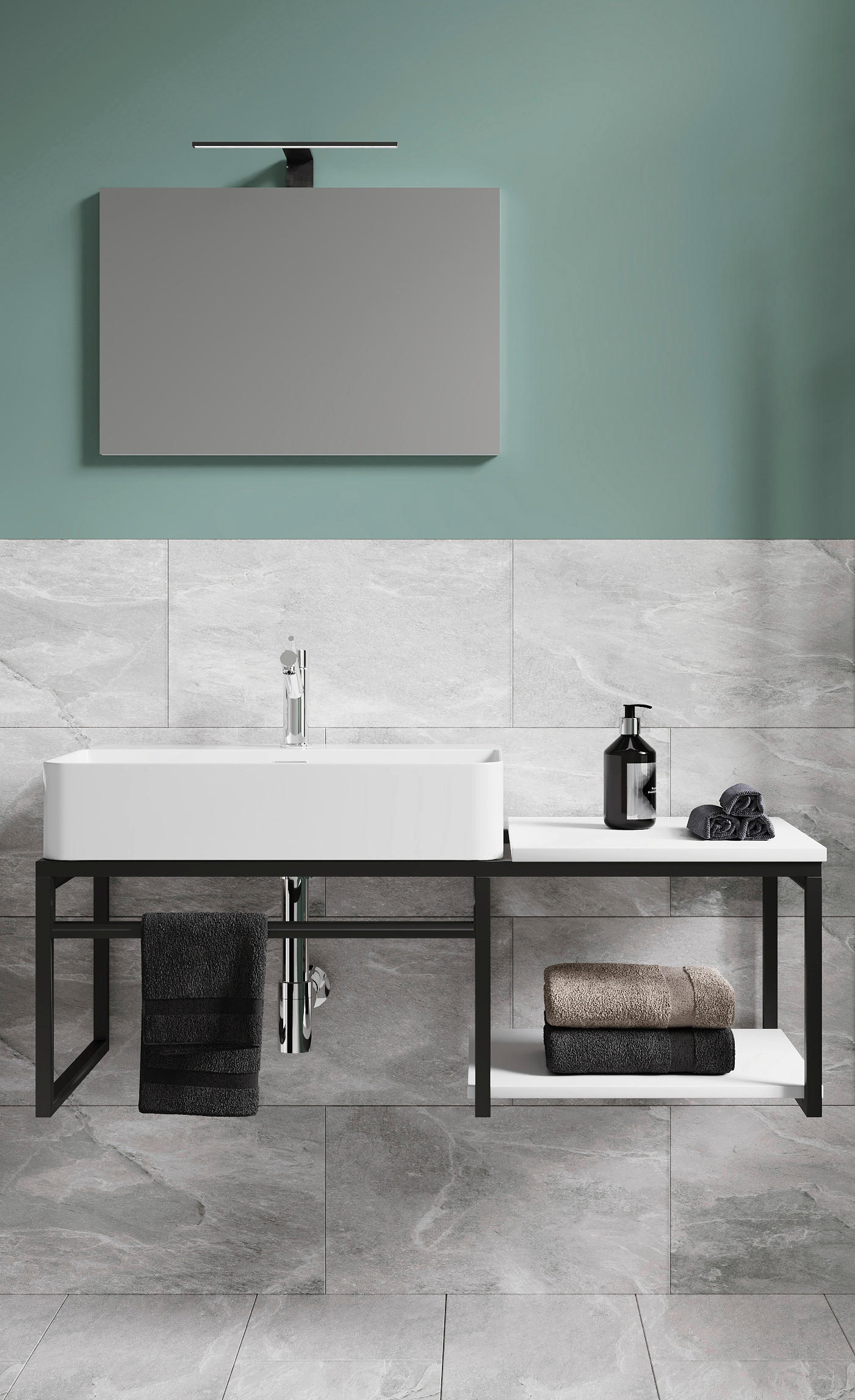 BADEZIMMER 3-teilig in 100 cm - Weiss/Schwarz, Modern, Glas/Keramik (100cm) - MID.YOU