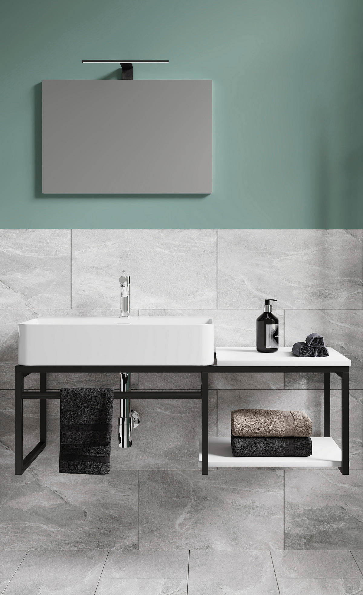 BADEZIMMER 3-teilig  in 100 cm  - Weiss/Schwarz, Modern, Glas/Keramik (100cm) - MID.YOU