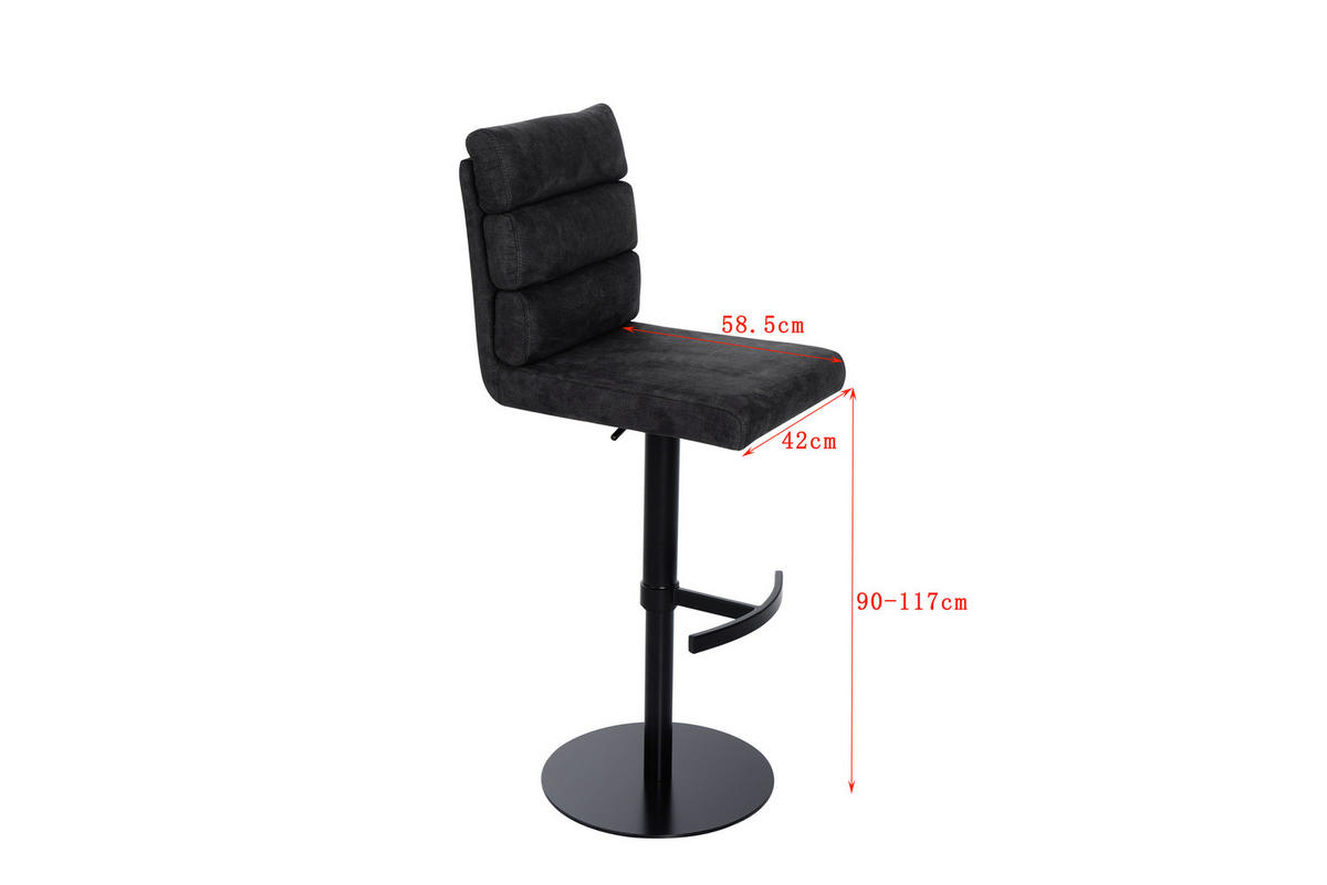 BARHOCKER Webstoff Anthrazit Eisen Stoffauswahl, Sitzfläche 360° drehbar  - Anthrazit/Schwarz, Design, Textil/Metall (42/90-117/58,5cm) - Novel