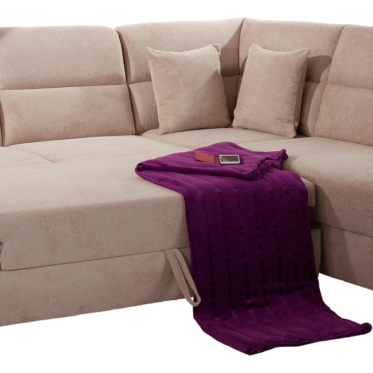 ECKSOFA Beige Velours  - Beige/Silberfarben, KONVENTIONELL, Textil/Metall (248/197cm) - Livetastic