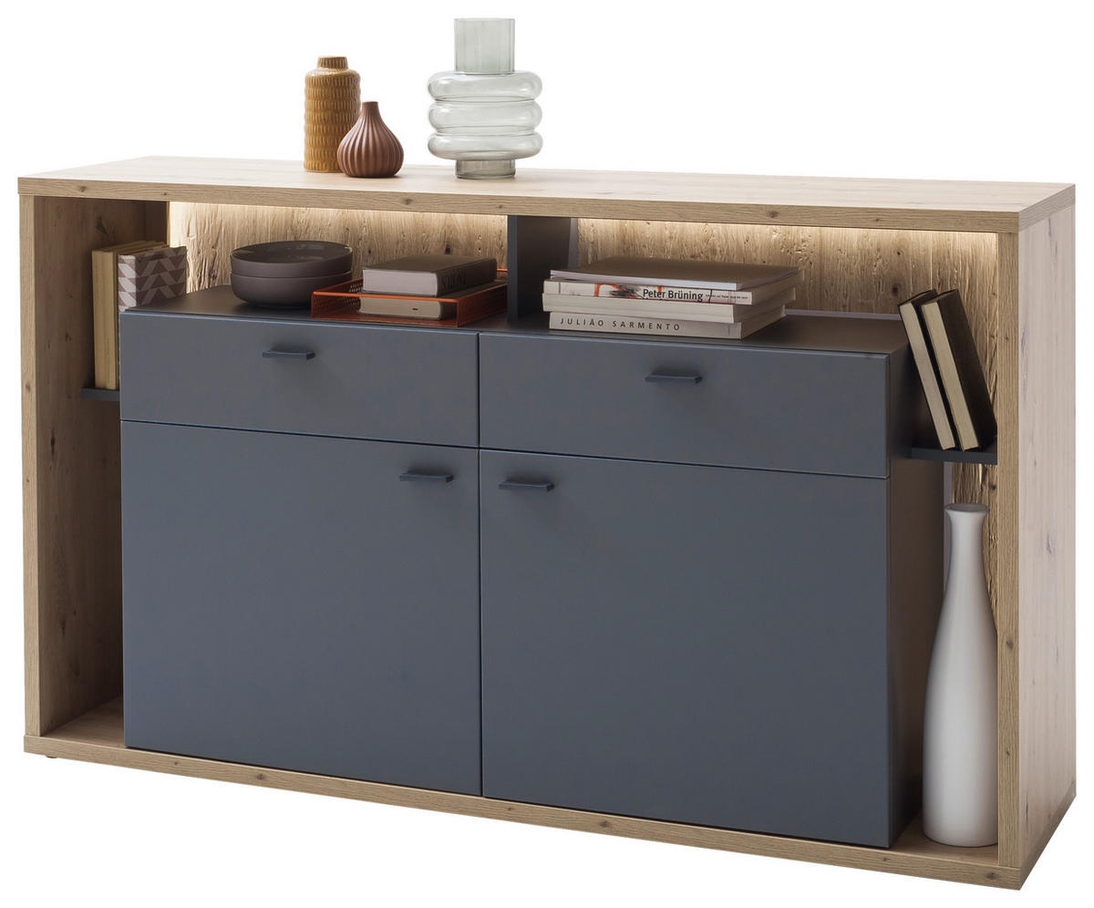 SIDEBOARD Colombo  in 156/91/40 cm  - Eichefarben/Grau, Design, Holzwerkstoff/Metall (156/91/40cm) - MID.YOU