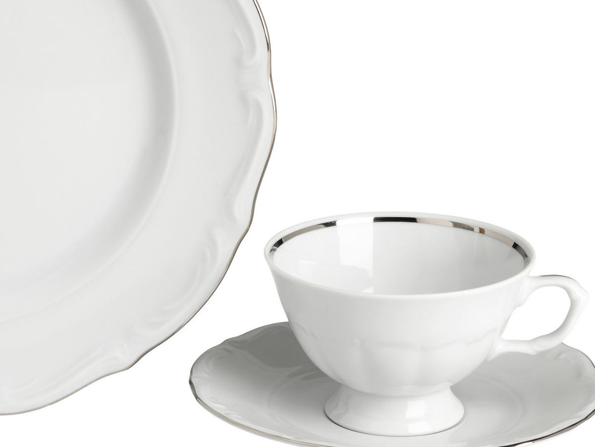 KOMBISERVICE Weiß, Platinfarben 30-teilig Maria Theresia Platin  - Platinfarben/Weiß, Basics, Keramik (44/28/33cm) - Creatable