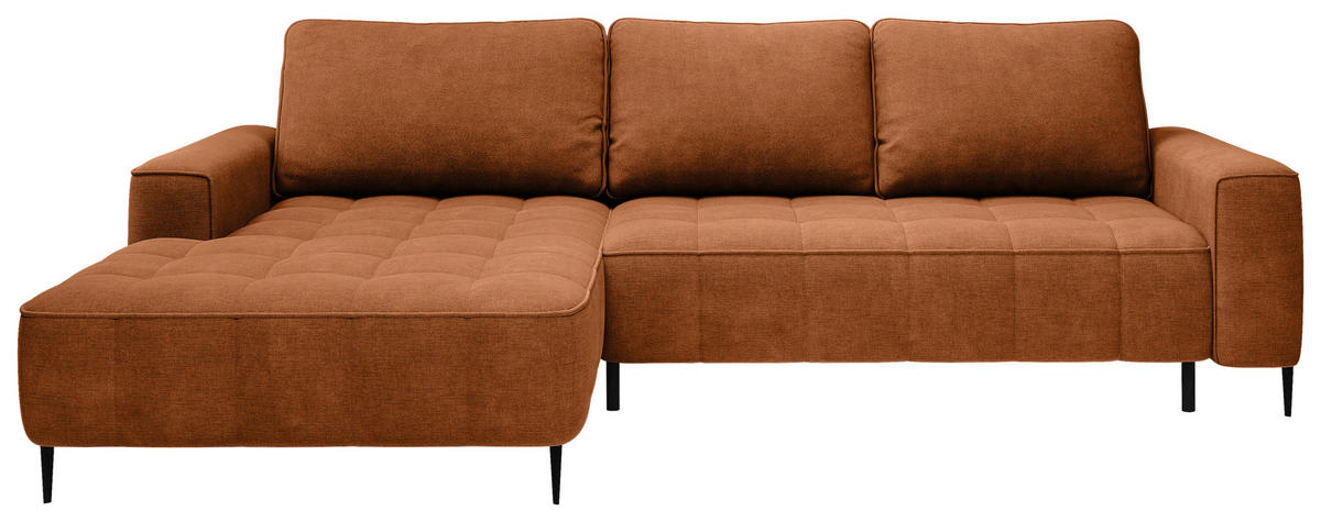 ECKSCHLAFSOFA Florence  mit Schlafen auf Sitzhöhe Velours Cognac  - Cognac/Schwarz, Basics, Textil/Metall (166/280cm) - Livetastic