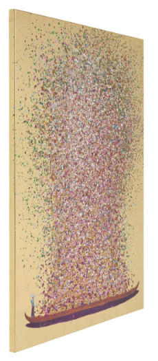 BILD Blumen  - Bordeaux/Goldfarben, Trend, Holz/Textil (80/100/3,5cm) - Kare-Design