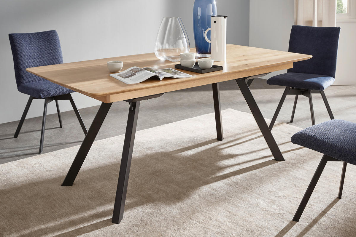 ESSTISCH in Holz, Metall 180/90/76 cm  - Eichefarben/Schwarz, KONVENTIONELL, Holz/Metall (180/90/76cm) - Valnatura