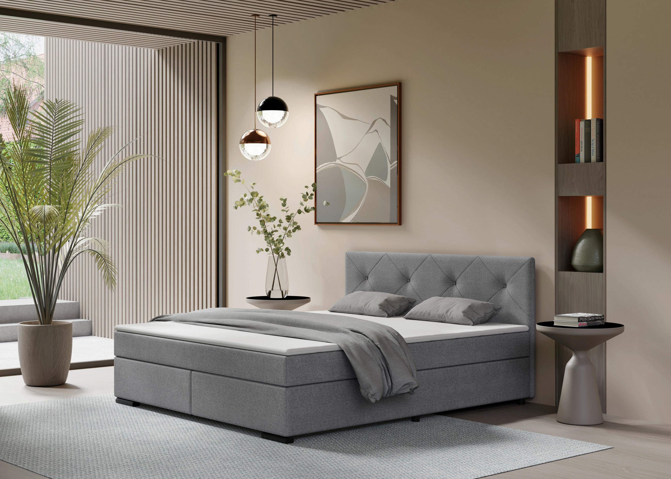 BOXSPRINGBETT 180/200 cm  in Hellgrau  - Hellgrau/Schwarz, MODERN, Karton/Holz (180/200cm) - MID.YOU
