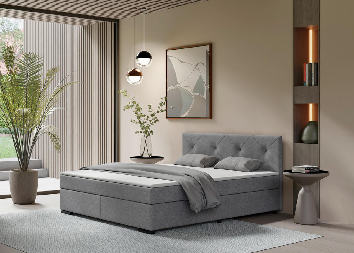 BOXSPRINGBETT 180/200 cm  in Hellgrau  - Hellgrau/Schwarz, MODERN, Karton/Holz (180/200cm) - MID.YOU