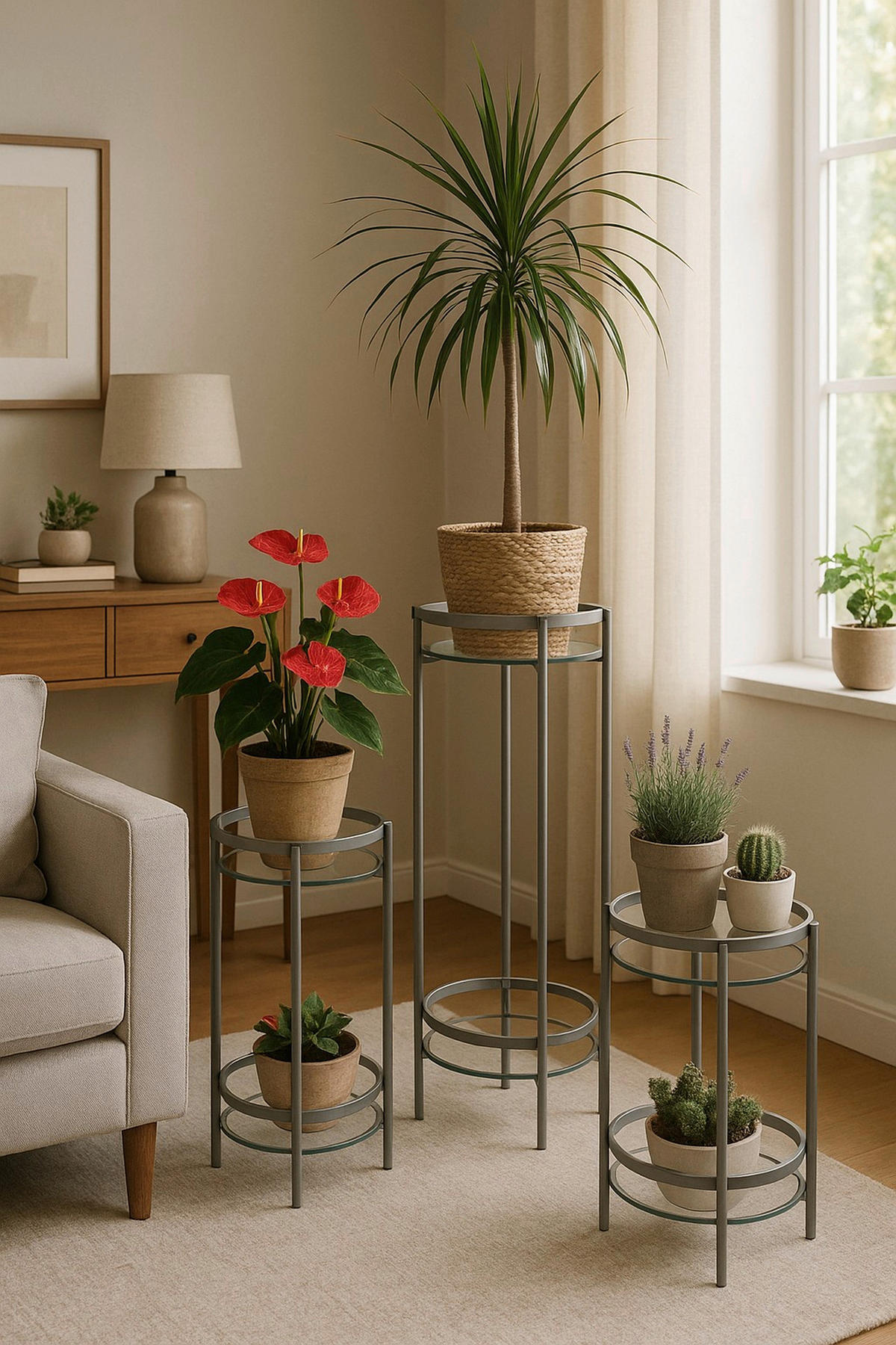 BLUMENTISCH Metall, Glas  - Alufarben, Design, Glas/Metall (28/28/66cm) - MID.YOU