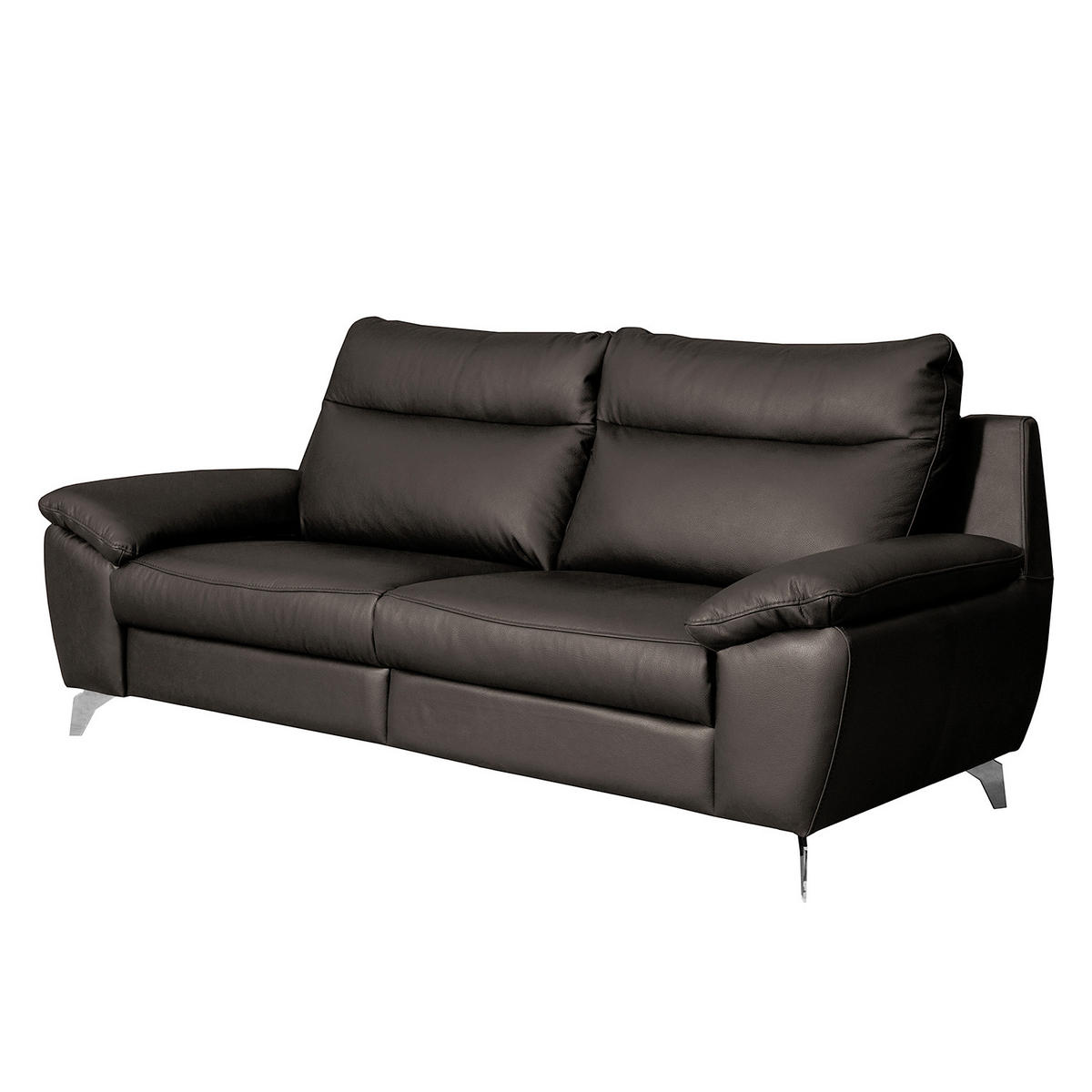 2,5-SITZER 216/95/96 cm PERLE in Echtleder Dunkelbraun   - Chromfarben/Dunkelbraun, Design, Leder/Metall (216/95/96cm) - Livetastic