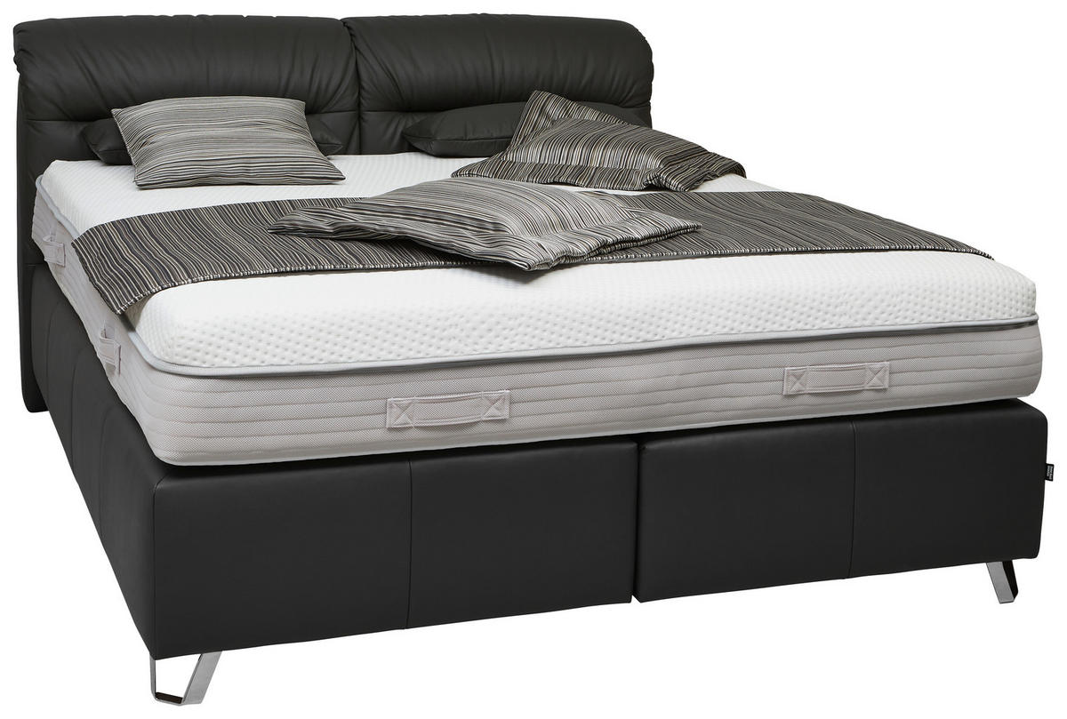 POSTELJA BOXSPRING 180 cm   x 200 cm  , usnje črna  - barve kroma/črna, Design, usnje (180/200cm) - Dieter Knoll
