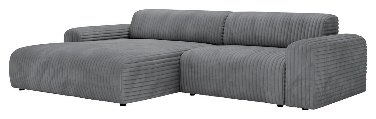 ECKSOFA Dunkelgrau Cord  - Dunkelgrau/Schwarz, Design, Kunststoff/Textil (178/292cm) - home24