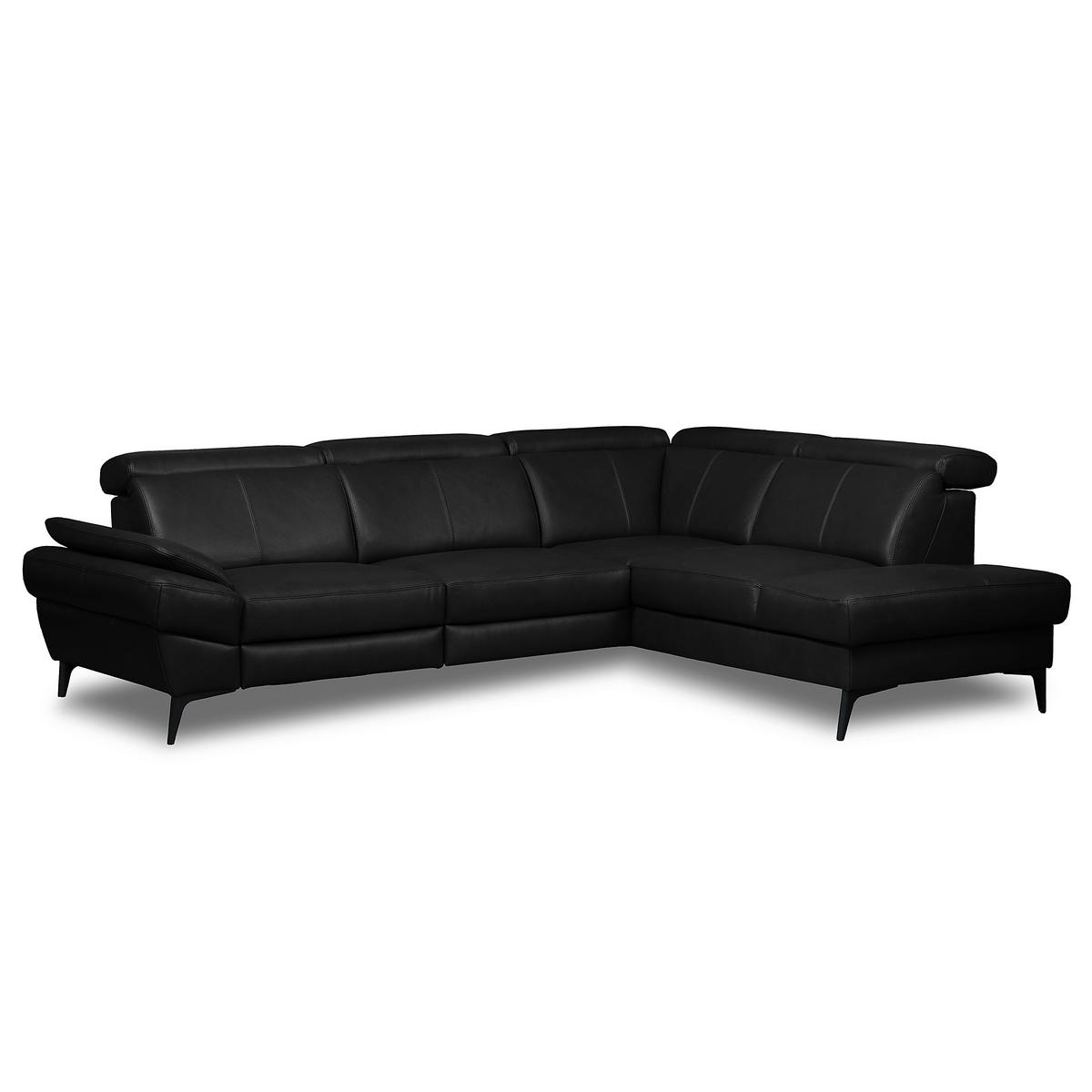 ECKSOFA Lederlook Echtleder Schwarz  - Schwarz, Design, Leder/Textil (264/211cm) - Livetastic