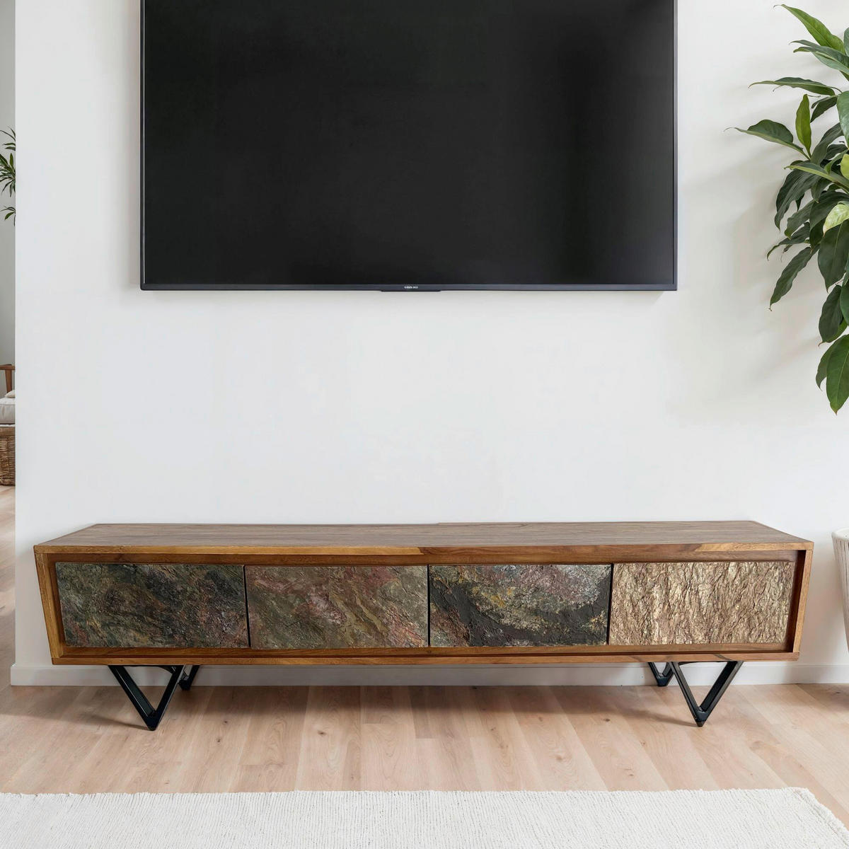 TV-BÄNK  i 160/40/35 cm  - sheshamfärgad/multicolor, Natur, metall/trä (160/40/35cm) - Livetastic