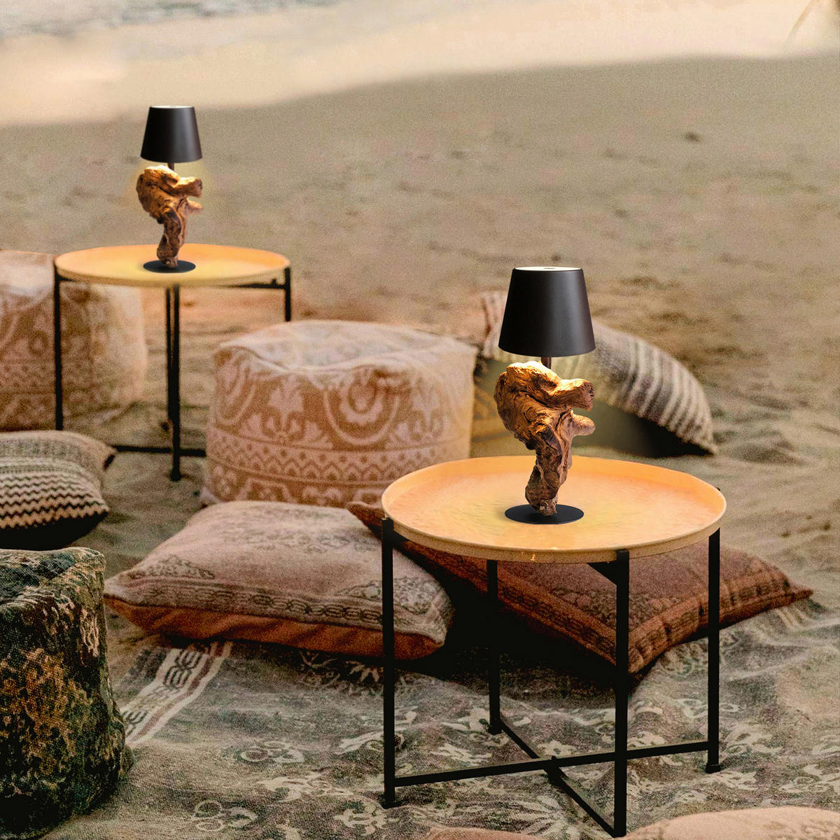 LED-TISCHLEUCHTE 13/29/13 cm   - Schwarz/Naturfarben, Design, Holz/Metall (13/29/13cm) - P & B