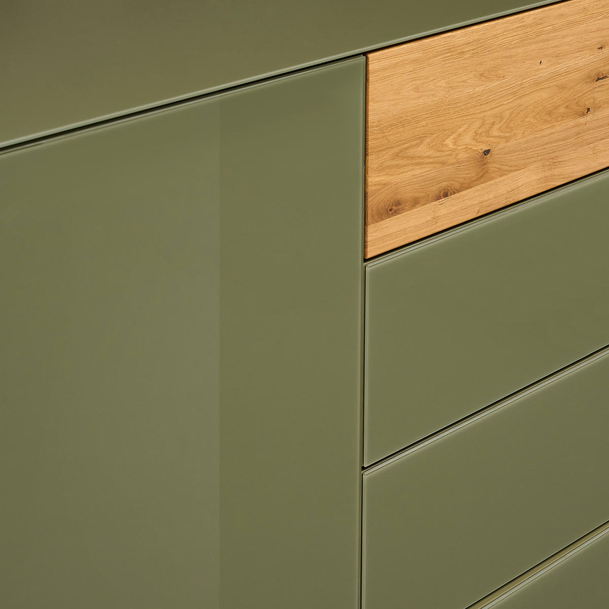 SIDEBOARD Eichefarben, Olivgrün  189/90/42 cm  - Eichefarben/Olivgrün, Design, Glas/Holz (189/90/42cm) - Novel