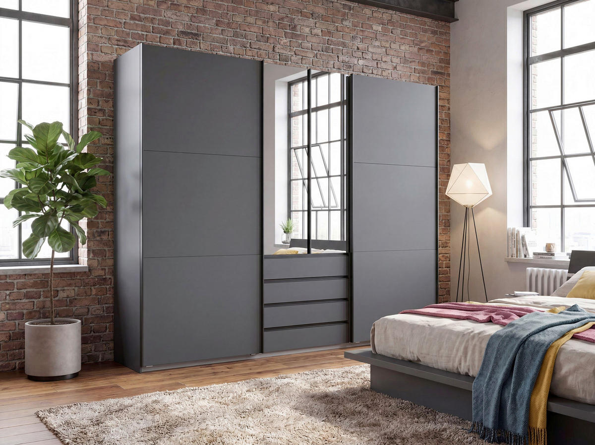SCHWEBETÜRENSCHRANK  in Silberfarben, Weiß  - Chromfarben/Silberfarben, MODERN, Holzwerkstoff/Metall (300/236/65cm) - P & B