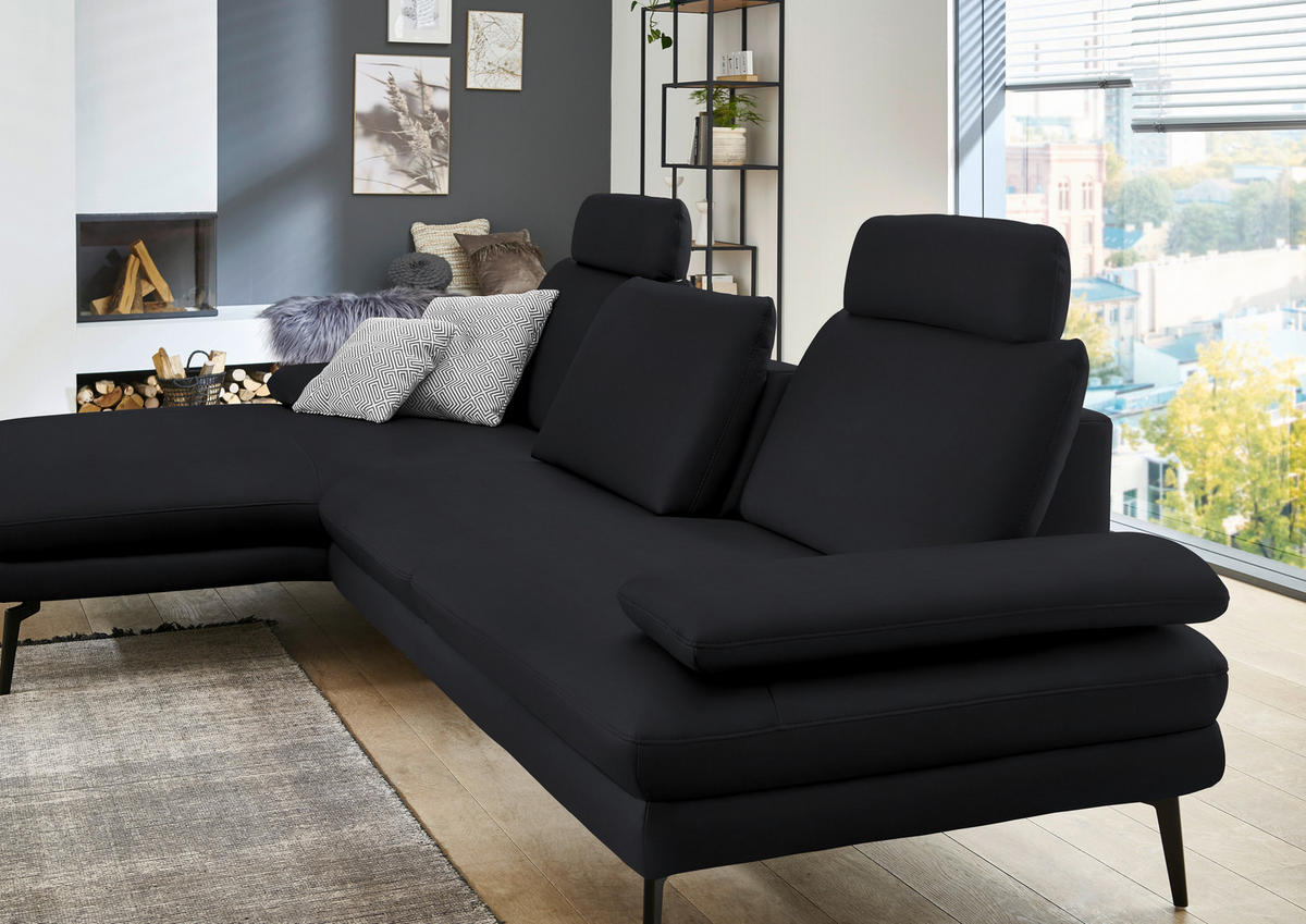 ECKSOFA in Echtleder Anthrazit  180/310 cm  - Anthrazit/Schwarz, Design, Leder/Metall (180/310cm) - Dieter Knoll