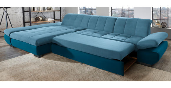 ECKSOFA in Mikrofaser Hellblau  - Schwarz/Hellblau, Design, Textil/Metall (341/204cm) - Xora