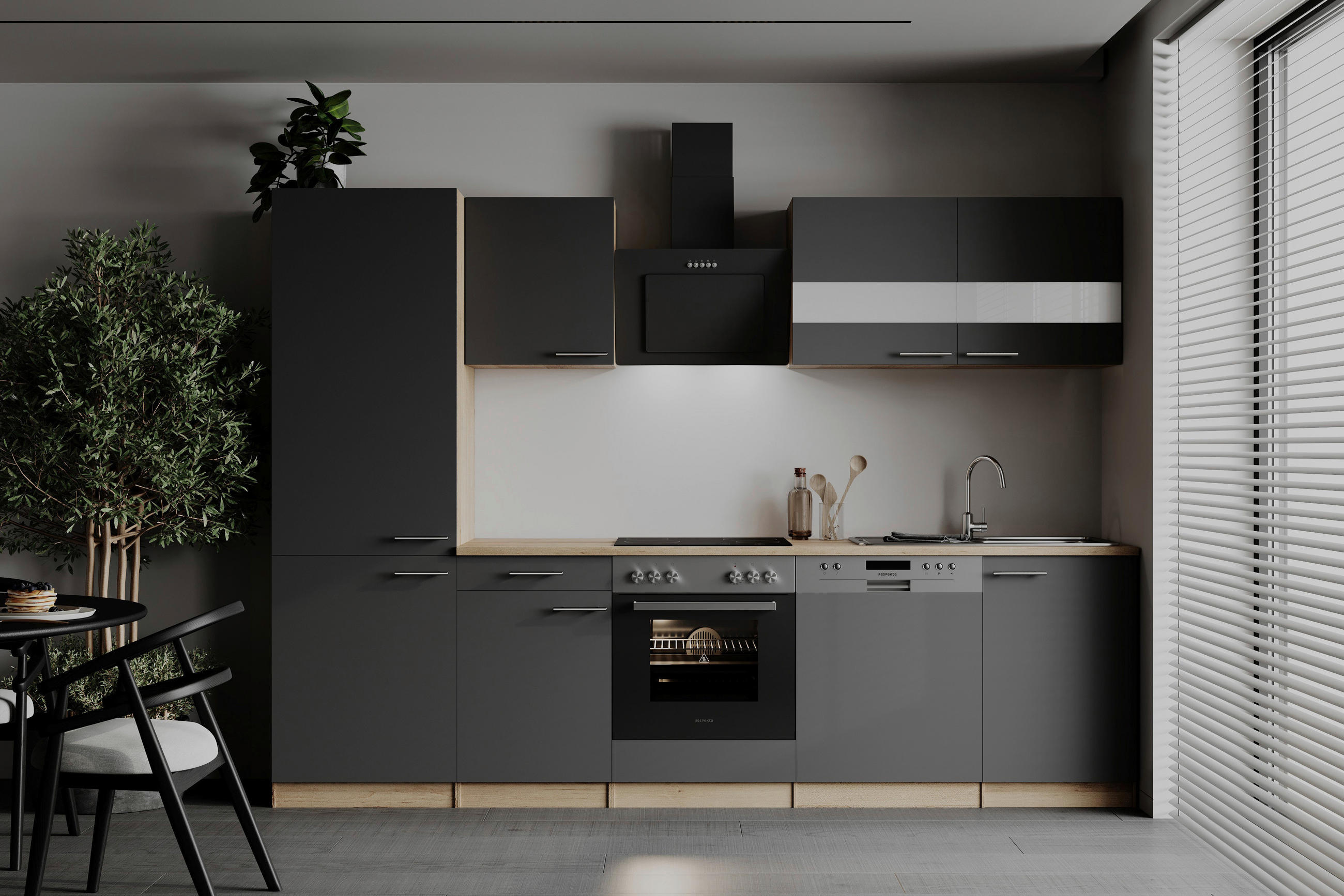 MODULKÖK 280 cm   i grå  - stålfärgad/grå, Basics, metall/trämaterial (280cm) - Respekta