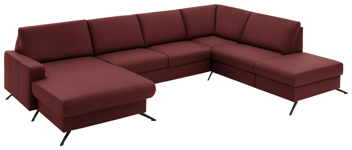 WOHNLANDSCHAFT in Echtleder Brombeere  - Brombeere/Schwarz, Design, Leder/Metall (165/339/233cm) - Beldomo Premium
