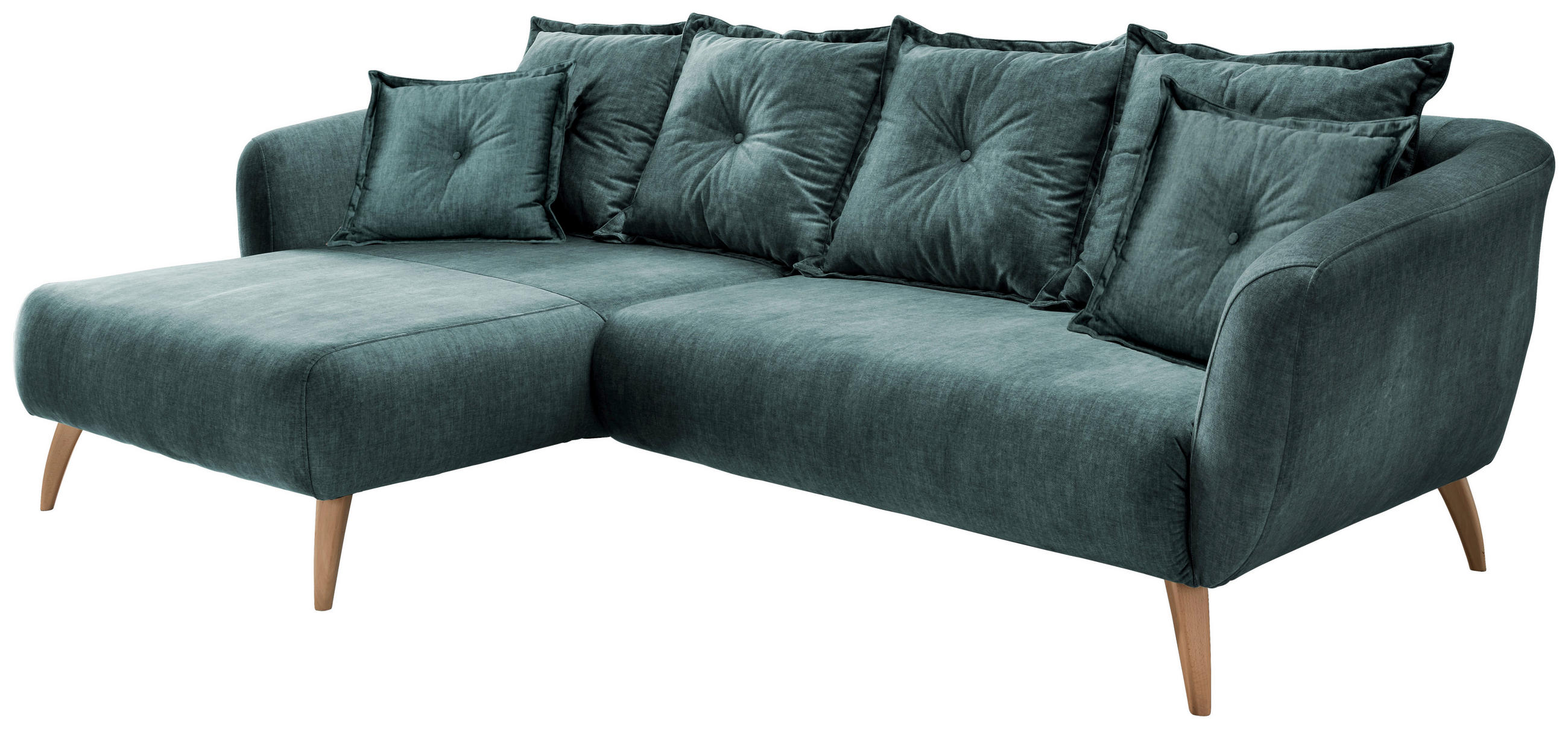 ECKSOFA Blau Velours  - Blau/Buchefarben, MODERN, Holz/Textil (162/277cm) - Livetastic