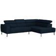 ECKSOFA in Chenille Dunkelblau  280/205 cm  - Schwarz/Dunkelblau, Design, Textil/Metall (280/205cm) - Xora