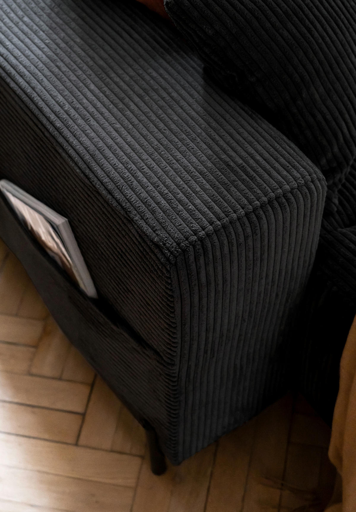 ECKSOFA Dunkelgrau Cord  - Dunkelgrau/Schwarz, Textil/Metall (260/165cm) - MID.YOU