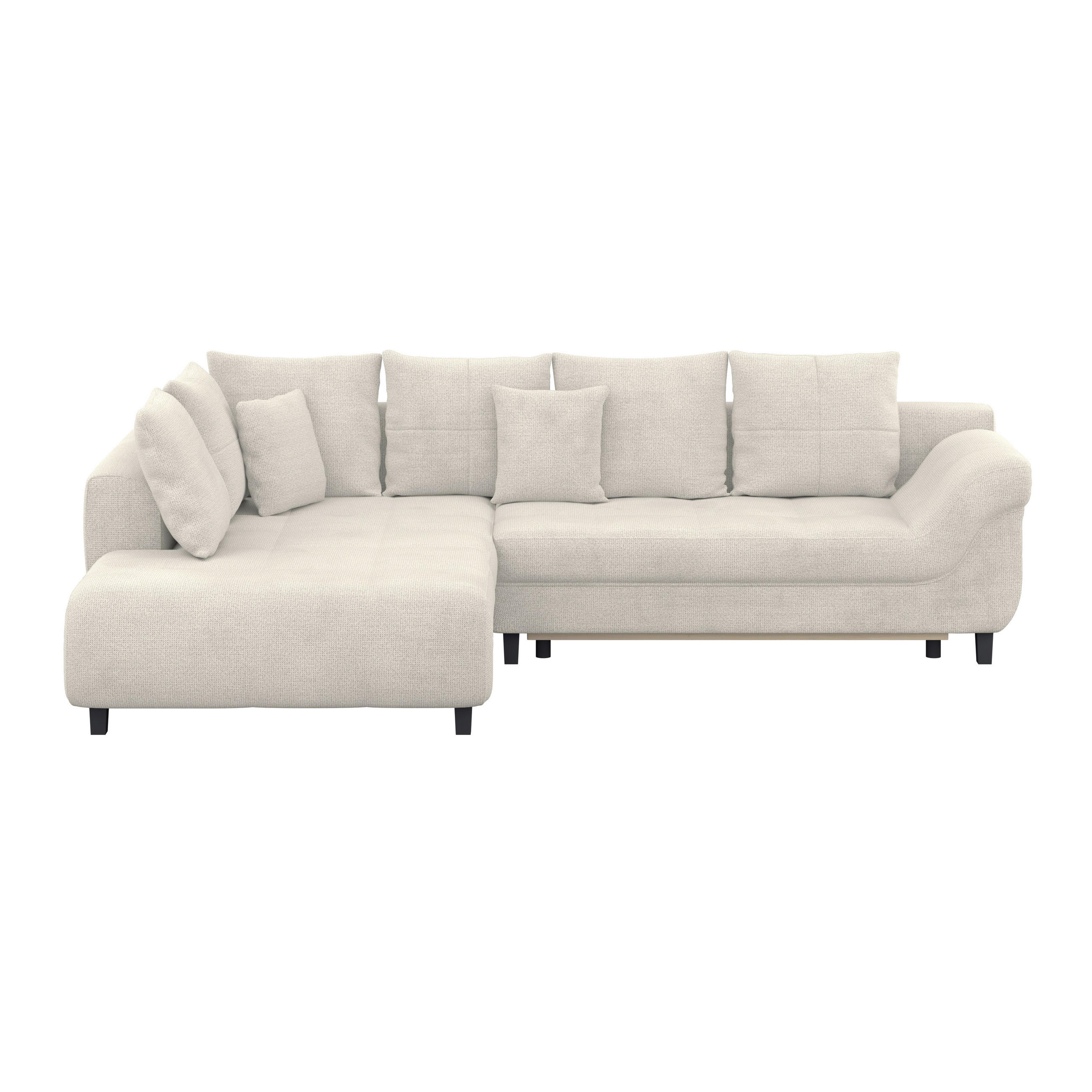 ECKSOFA MENDOZA NEW Creme Chenille, Struktur Zierkissen, Rückenkissen, Bettkasten  - Creme/Schwarz, KONVENTIONELL, Textil (197/309cm) - MID.YOU