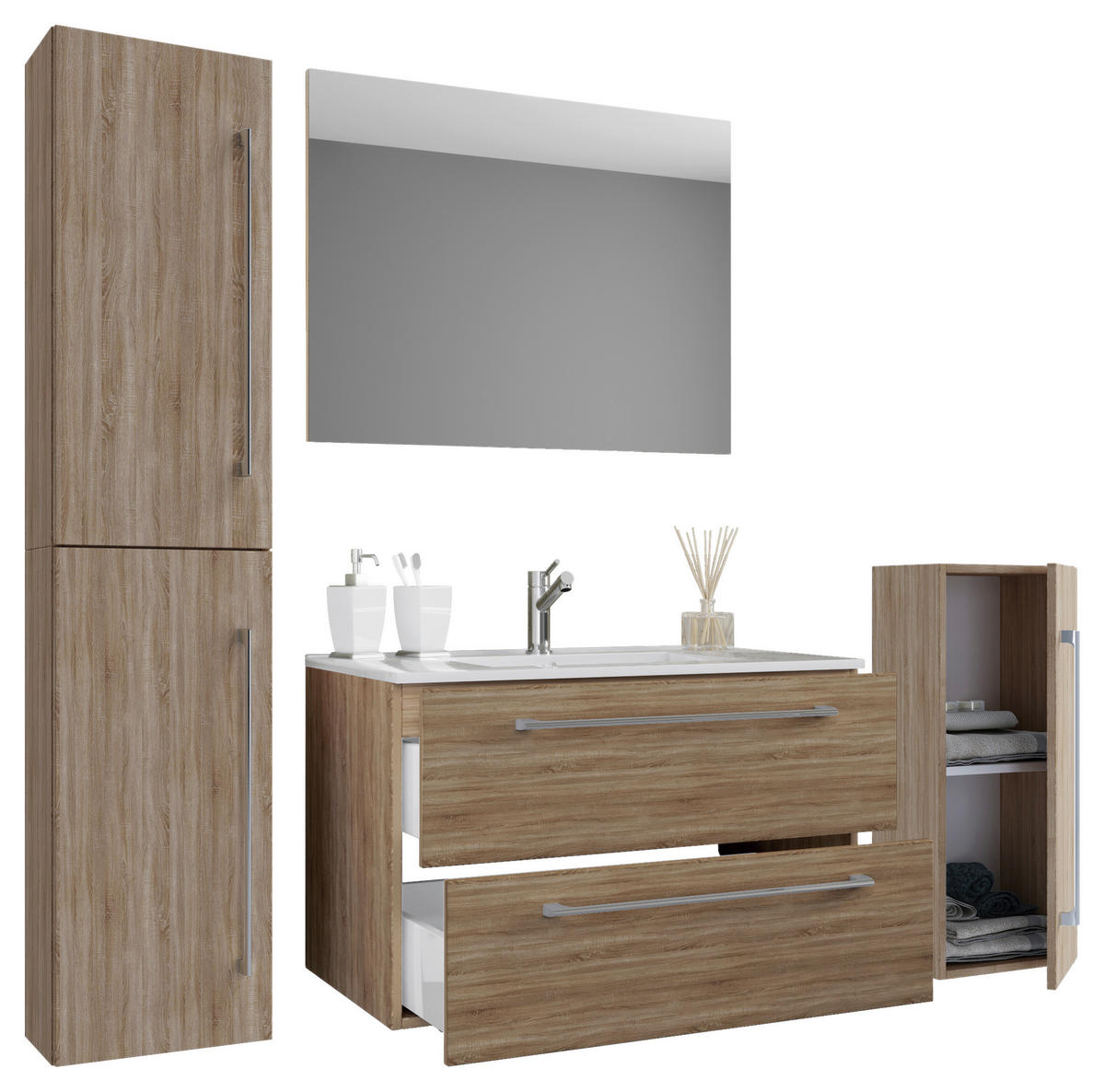 BADEZIMMER 5-teilig  in 126 cm  - Alufarben/Weiß, MODERN, Keramik/Holzwerkstoff (126cm) - MID.YOU