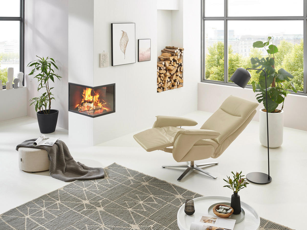 RELAXSESSEL in Leder Creme  - Edelstahlfarben/Creme, Modern, Leder/Metall (77/116/80cm) - Livetastic