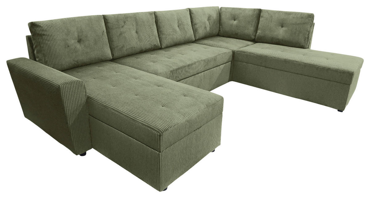 WOHNLANDSCHAFT TERMOLI Mintgrün Cord  - Schwarz/Mintgrün, Design, Kunststoff/Textil (155/297/212cm) - MID.YOU