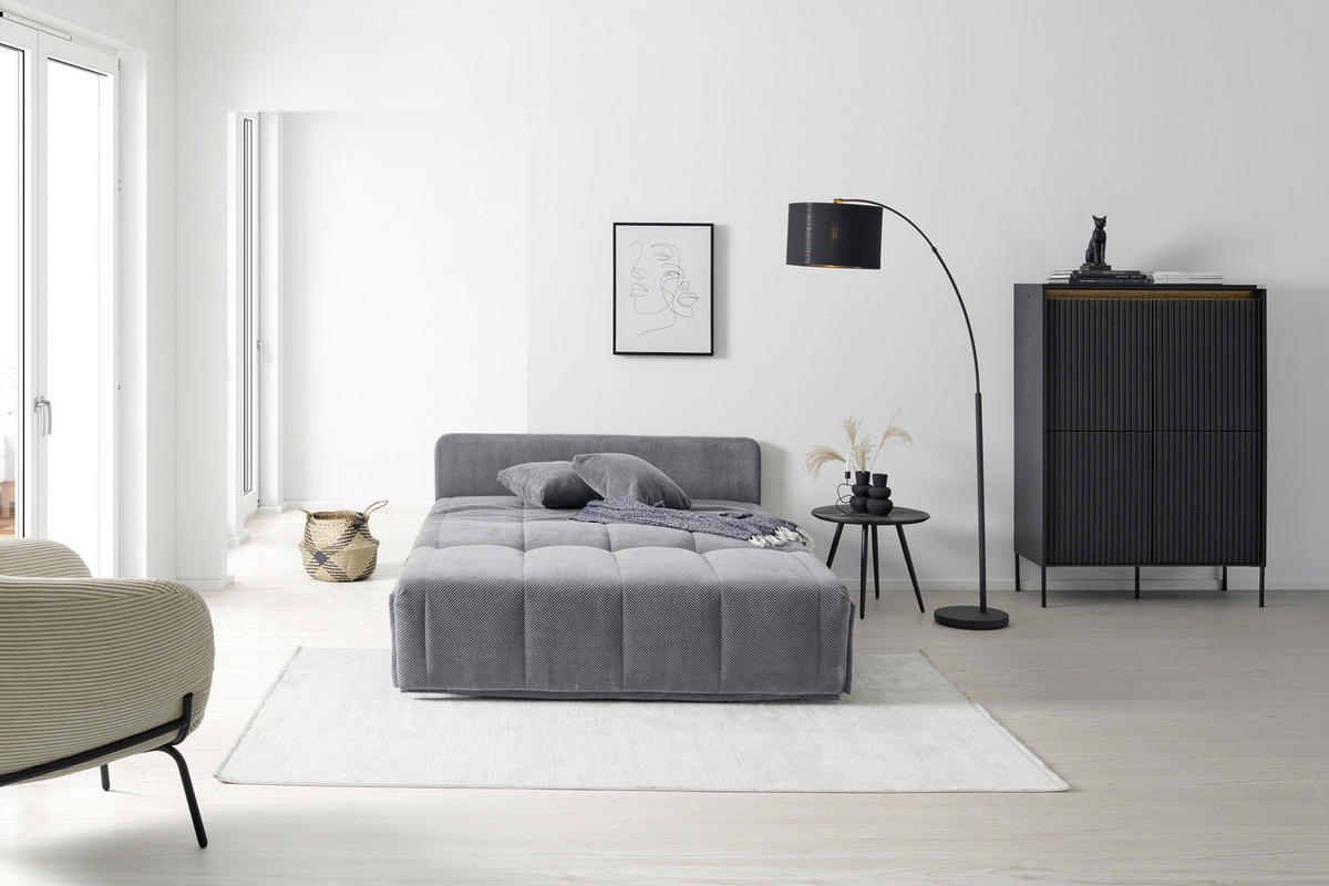SCHLAFSOFA  mit Liegefunktion Velours Grau  - Schwarz/Grau, Design, Kunststoff/Textil (148/88/110cm) - Livetastic
