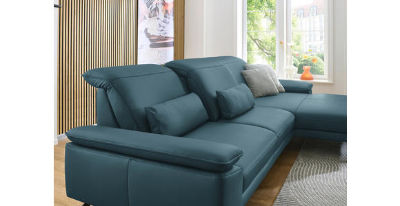 ECKSOFA in Echtleder Blau  - Blau/Schwarz, Design, Leder/Metall (332/193cm) - Dieter Knoll