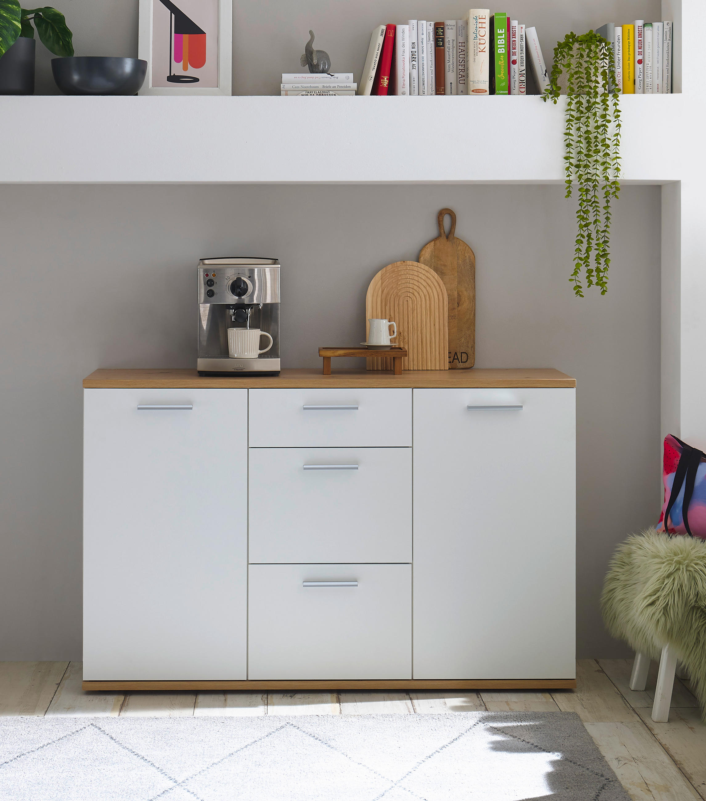 Sideboard Macau 135/86/38 cm  in Weiss, Eiche Artisan  - Weiss/Silberfarben, Design, Holzwerkstoff/Kunststoff (135/86/38cm) - MID.YOU
